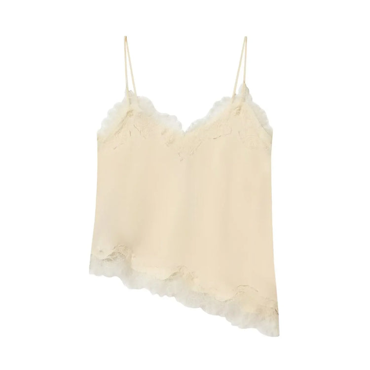 Cream-colored lace-trimmed camisole tank top