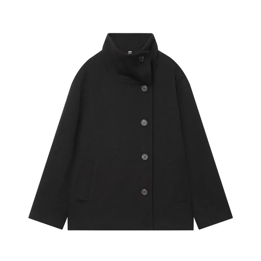 Black women's coat with buttons for Spring on a white background
