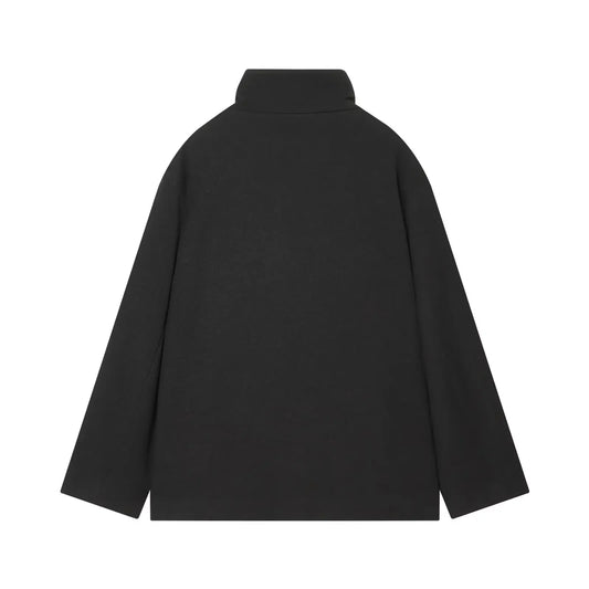 Black women's coat with buttons for Spring on a white background back