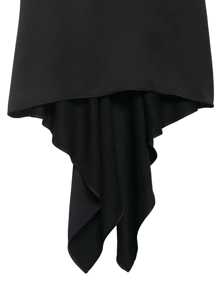 Black fabric with a draped design on a white background