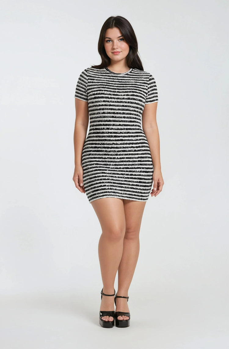 Fuzzy Striped Mini Dress