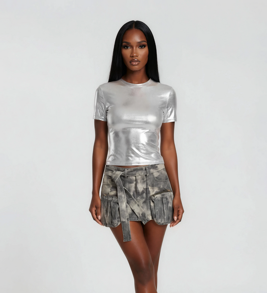 My Way Denim Pocket Cargo Skirt