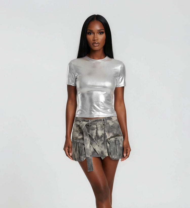 My Way Denim Pocket Cargo Skirt