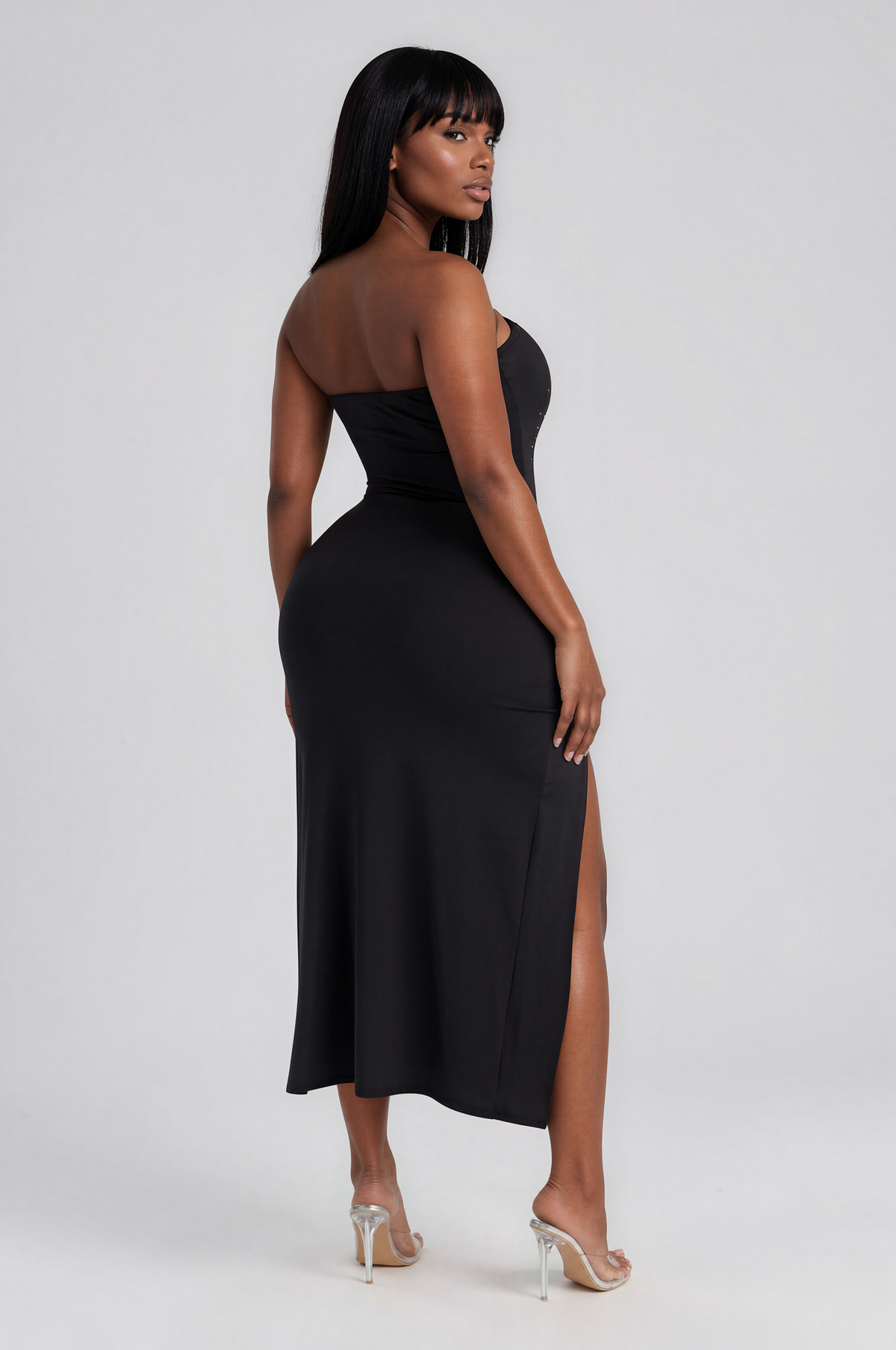 Crossed Up Rhinestone Slit Dress