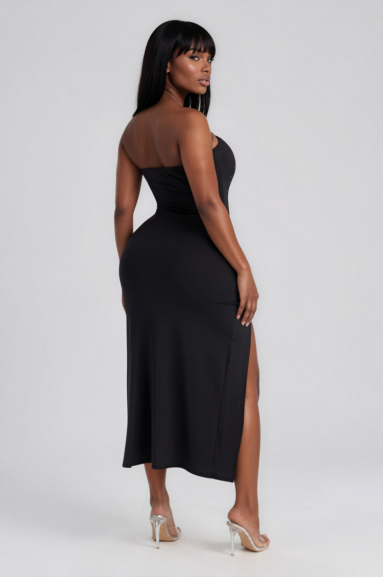Crossed Up Rhinestone Slit Dress