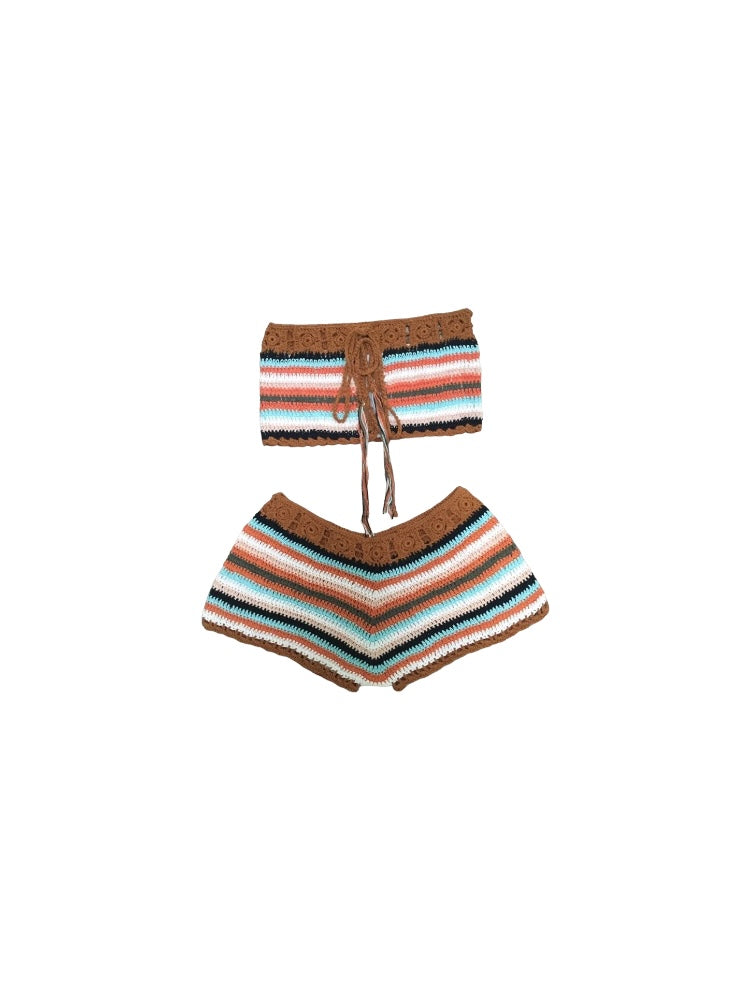 Sienna Knit Shorts Set - Brown