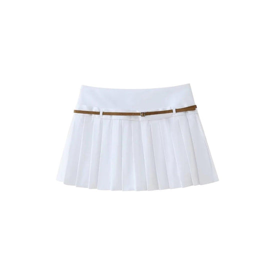 Livia Pleated Belt Skirt - 