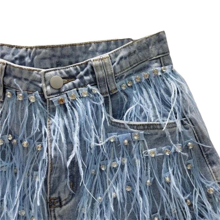 No Strings Attached Denim Feathered Shorts