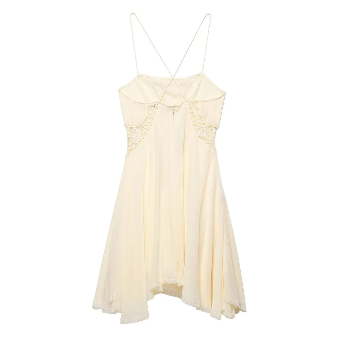 Cream-colored dress with thin straps on a white background