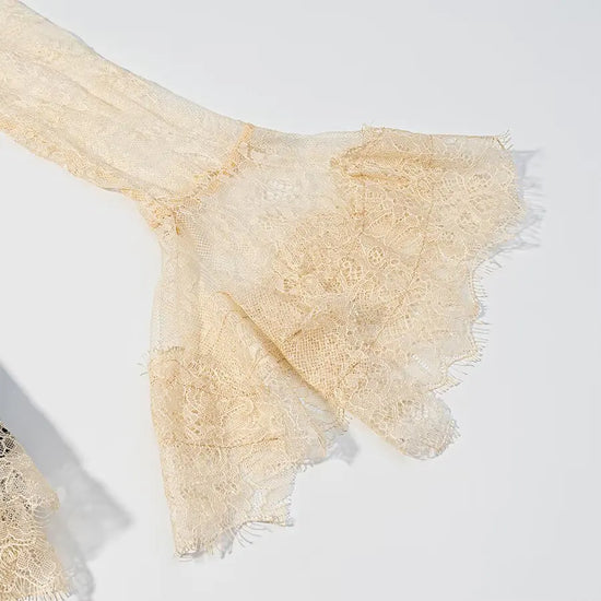 Beige lace fabric on a white background