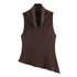 Brown sleeveless top with a cowl neckline on a white background