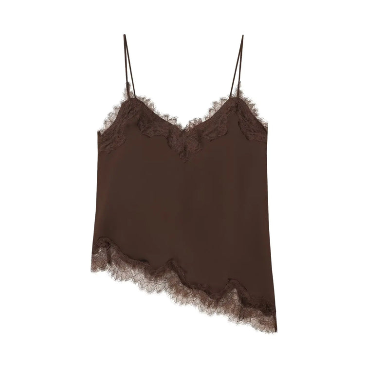 brown-colored lace-trimmed camisole tank top