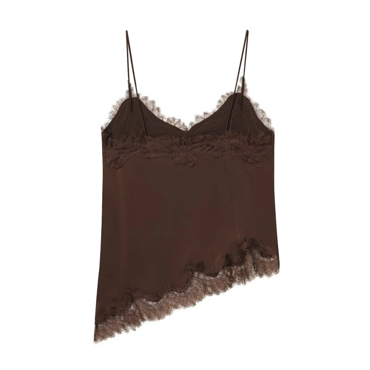 brown-colored lace-trimmed camisole tank top back