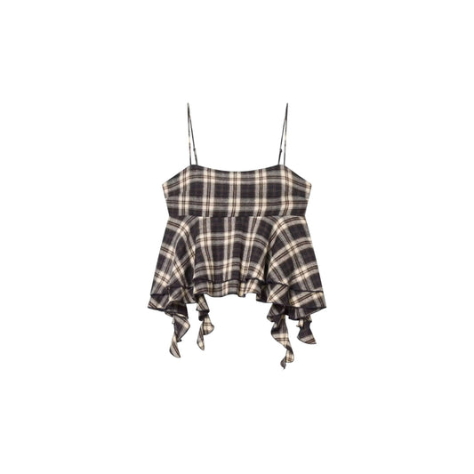 Plaid top with ruffled edges on a white background
