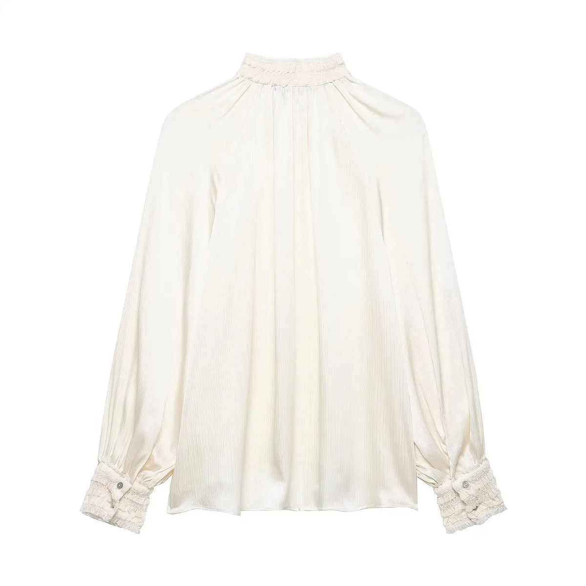 Women's spring satin white blouse back on a white background
