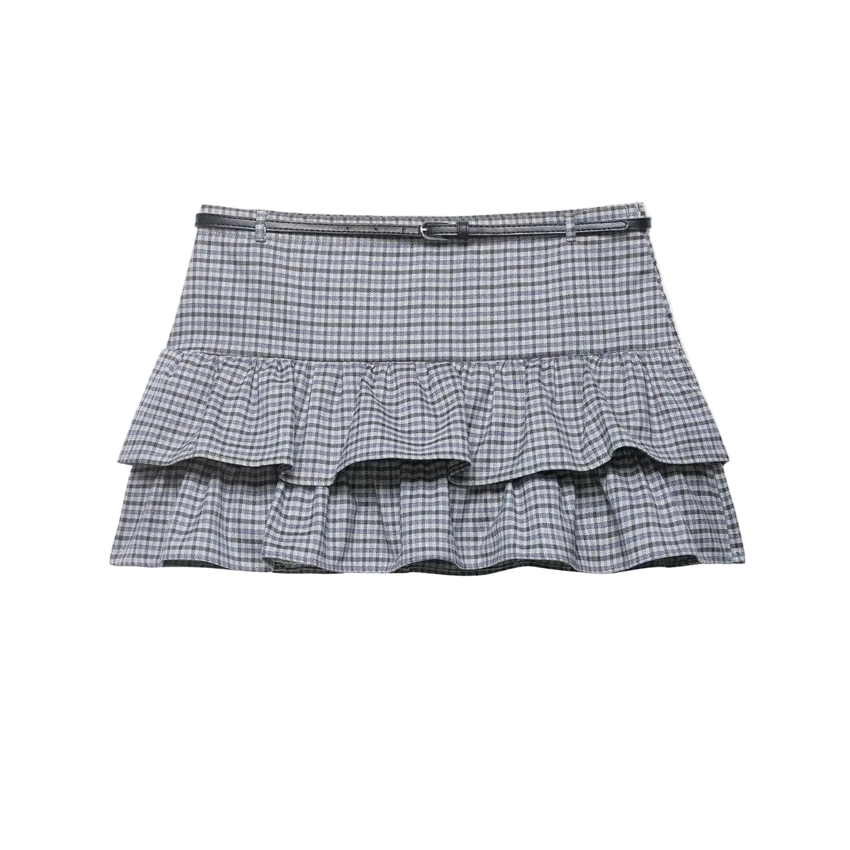 Plaid skirt with ruffled layers on a white background