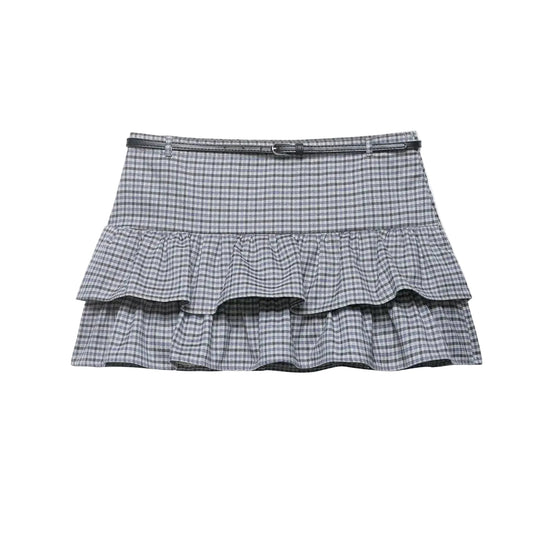Plaid skirt with ruffled layers on a white background