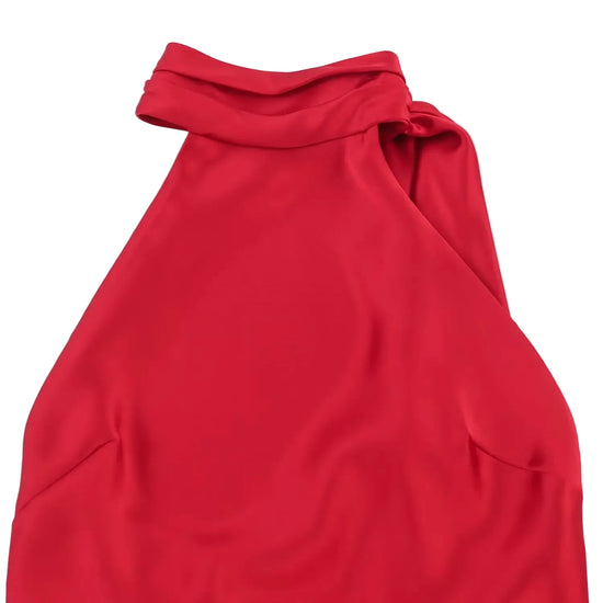 Red halter dress on a white background