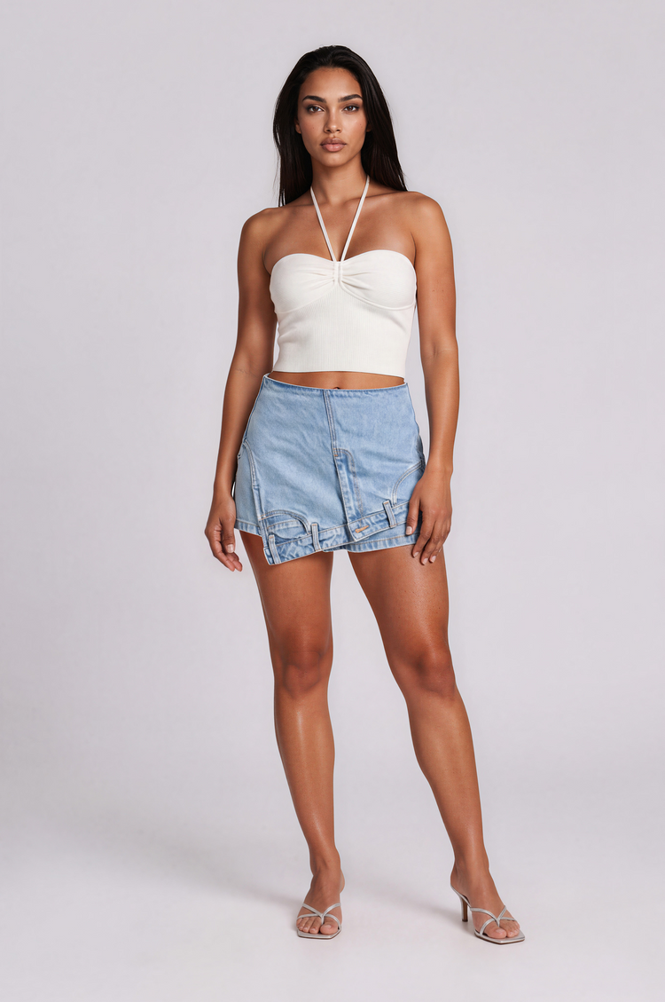 Blue Wash Denim Pants Skort