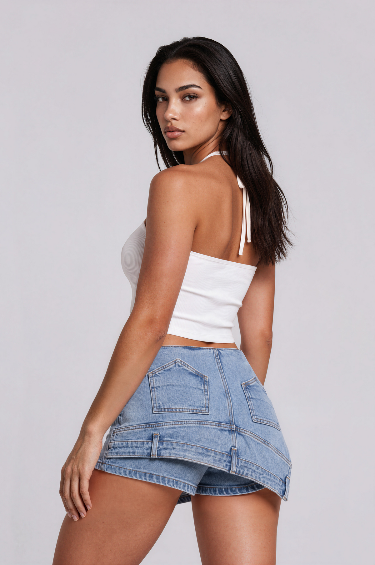 Blue Wash Denim Pants Skort