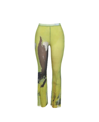 Can’t Help It Mesh Green Flared Pants - Dezired Beauty Boutique