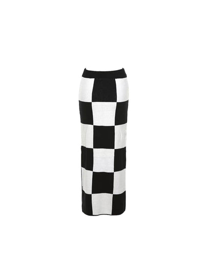 Check Mate Checkered Knit Maxi Skirt - Dezired Beauty Boutique