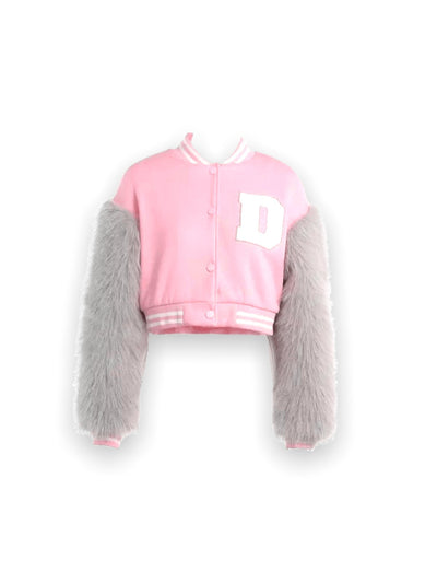 D Fuzzy Arms Varsity Jacket - Dezired Beauty Boutique