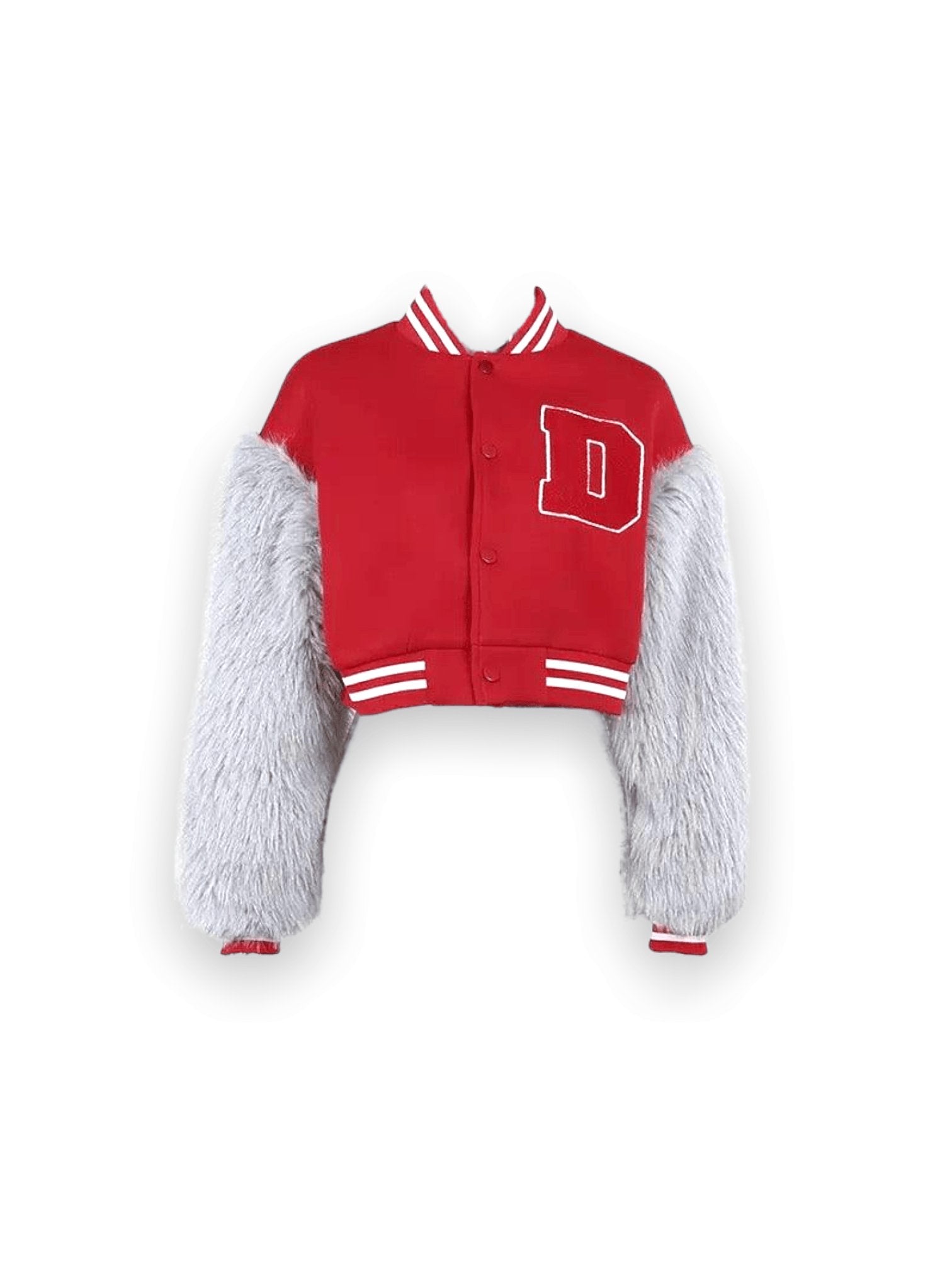 D Fuzzy Arms Varsity Jacket - Dezired Beauty Boutique