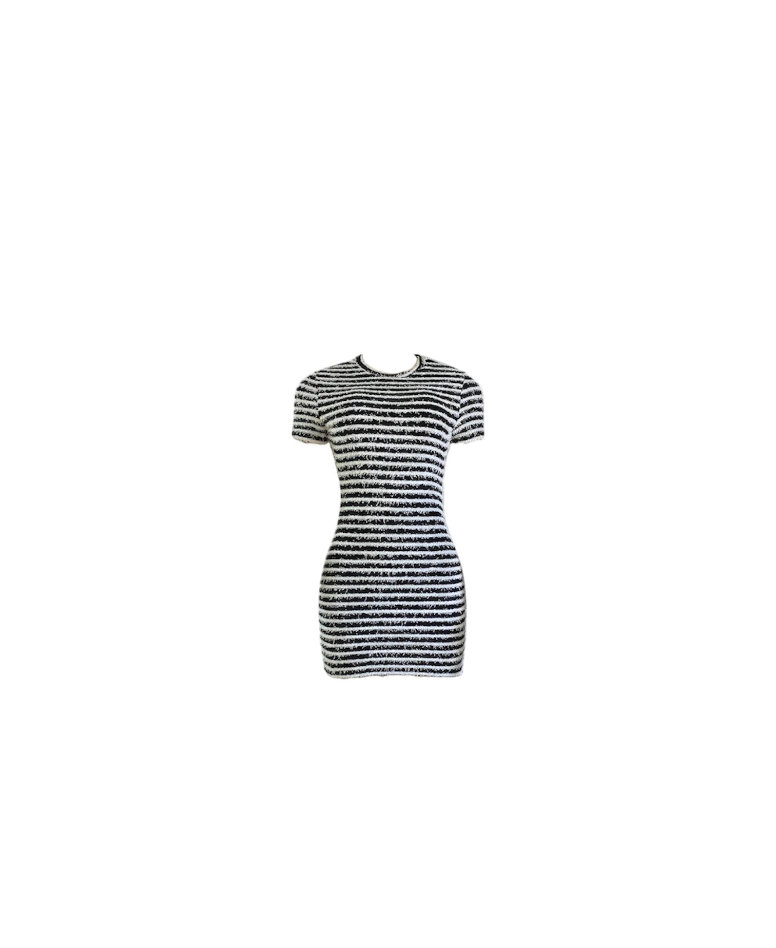 Fuzzy Striped Mini Dress - Dezired Beauty Boutique