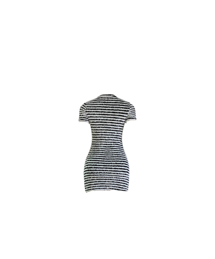 Fuzzy Striped Mini Dress - Dezired Beauty Boutique
