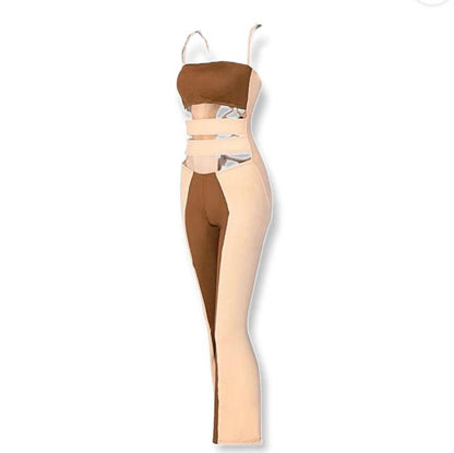 Going All Out Hollow Out Jumpsuit - Brown - Dezired Beauty Boutique