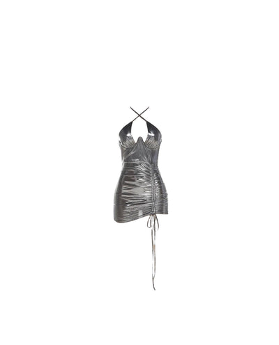 Nova Babe Silver Metallic Halter Mini Dress - Dezired Beauty Boutique