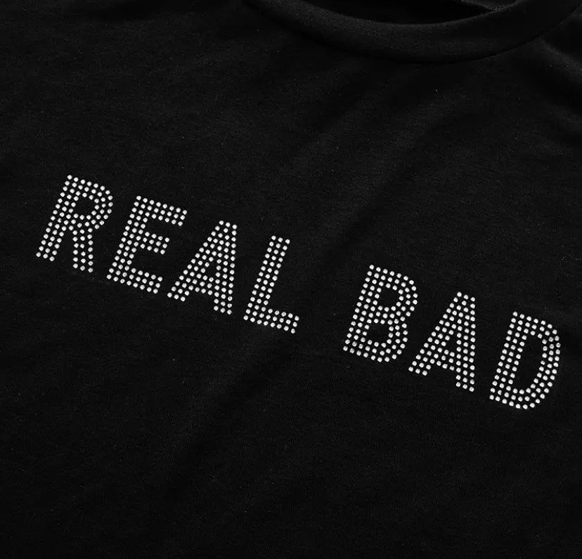 Real Bad Rhinestone Crop T Shirt - Dezired Beauty Boutique