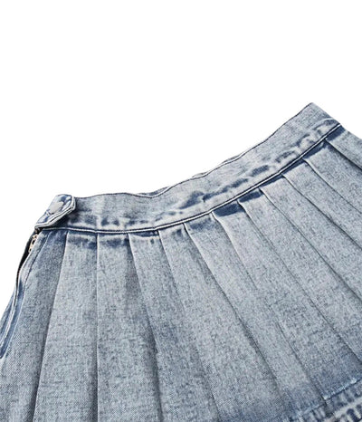 Stella Pleated Denim Mini Skirt - Dezired Beauty Boutique