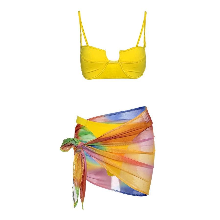 Sunshine 3 Piece Bikini Skirt Set - Dezired Beauty Boutique