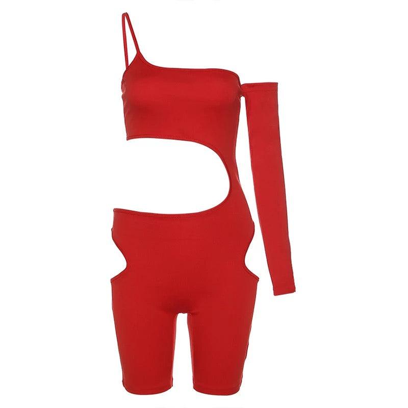 Swiss Cut Out Romper - Red - Dezired Beauty Boutique