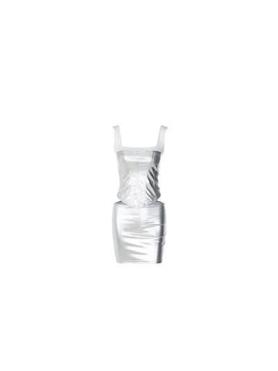 Zenon Silver Sleeveless Skirt set - Dezired Beauty Boutique